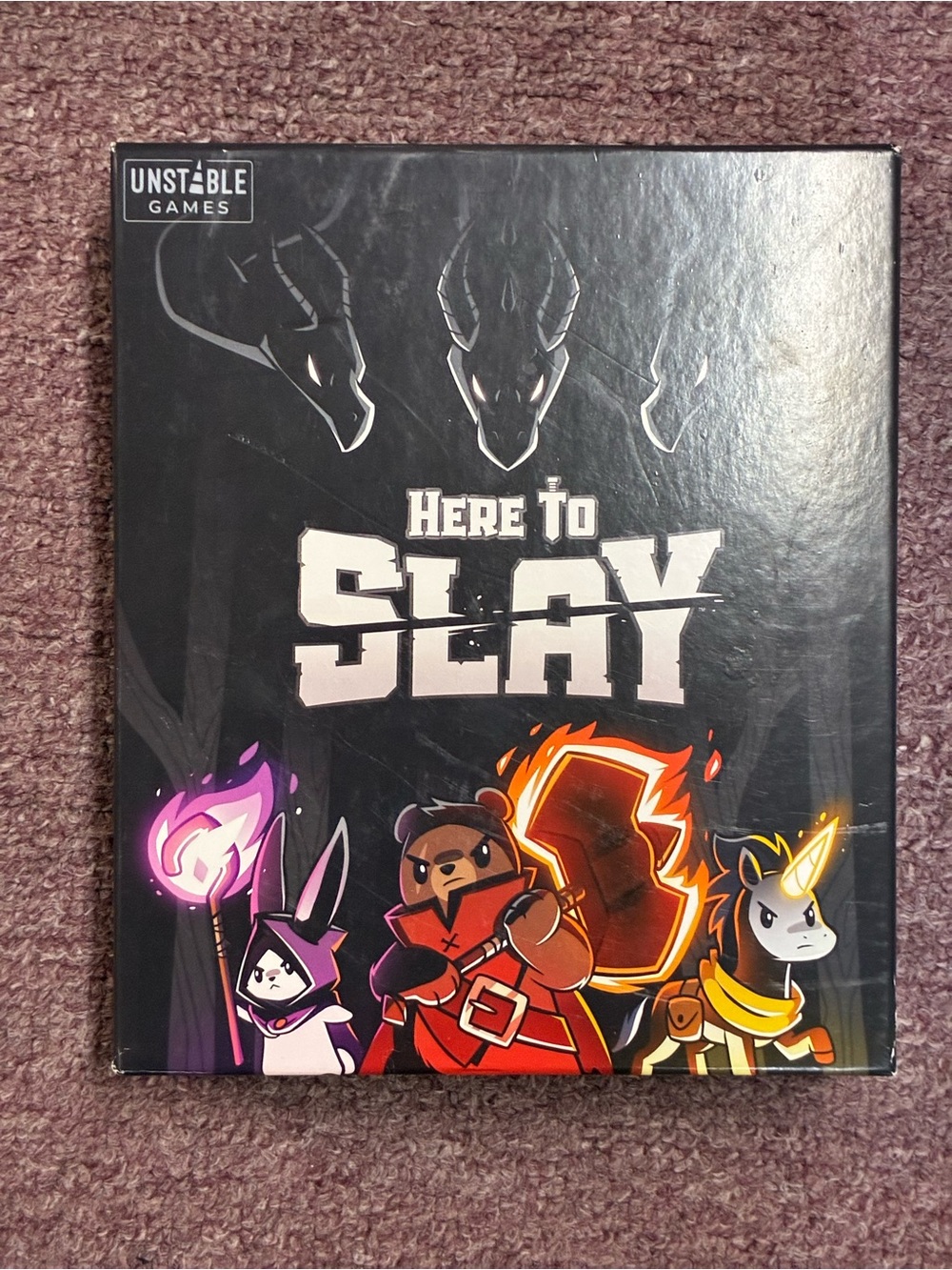 Here To Slay Card Game - Black with Purple, Orange, Yellow Accents